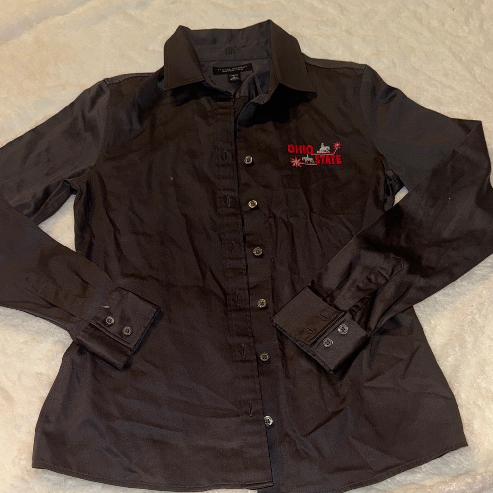 Banana Republic Dark Gray Button-Up Shirt with Red Ohio State Embroidery